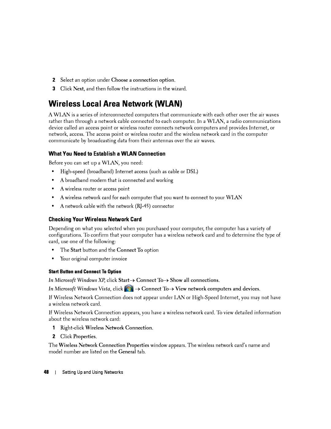 Dell PP04X, D830 manual Wireless Local Area Network WLAN, What You Need to Establish a WLAN Connection 