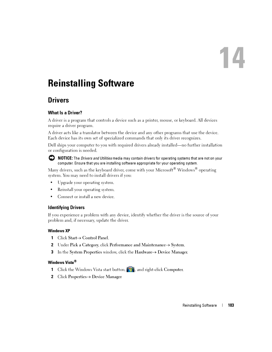 Dell PP04X manual Reinstalling Software, What Is a Driver?, Identifying Drivers 