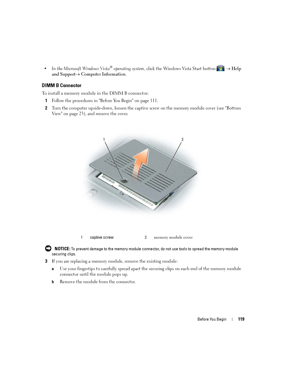 Dell PP04X manual Dimm B Connector, 119 