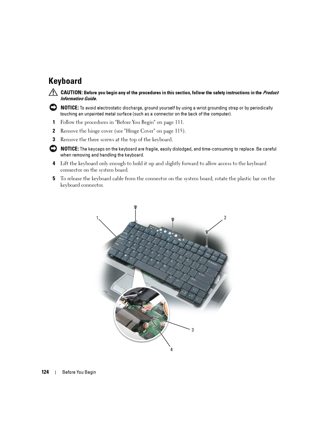 Dell PP04X manual Keyboard, 124 