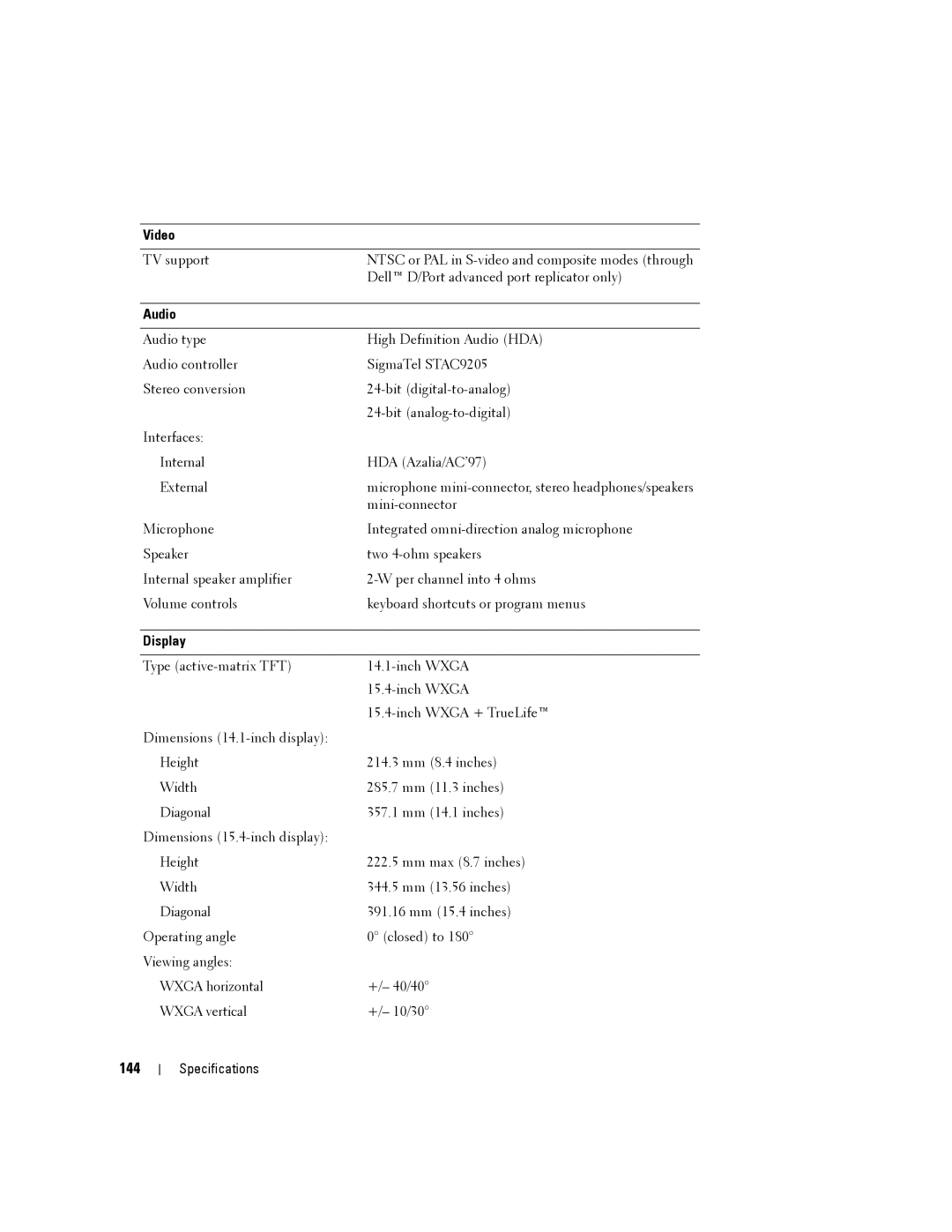 Dell PP04X manual 144, Audio 