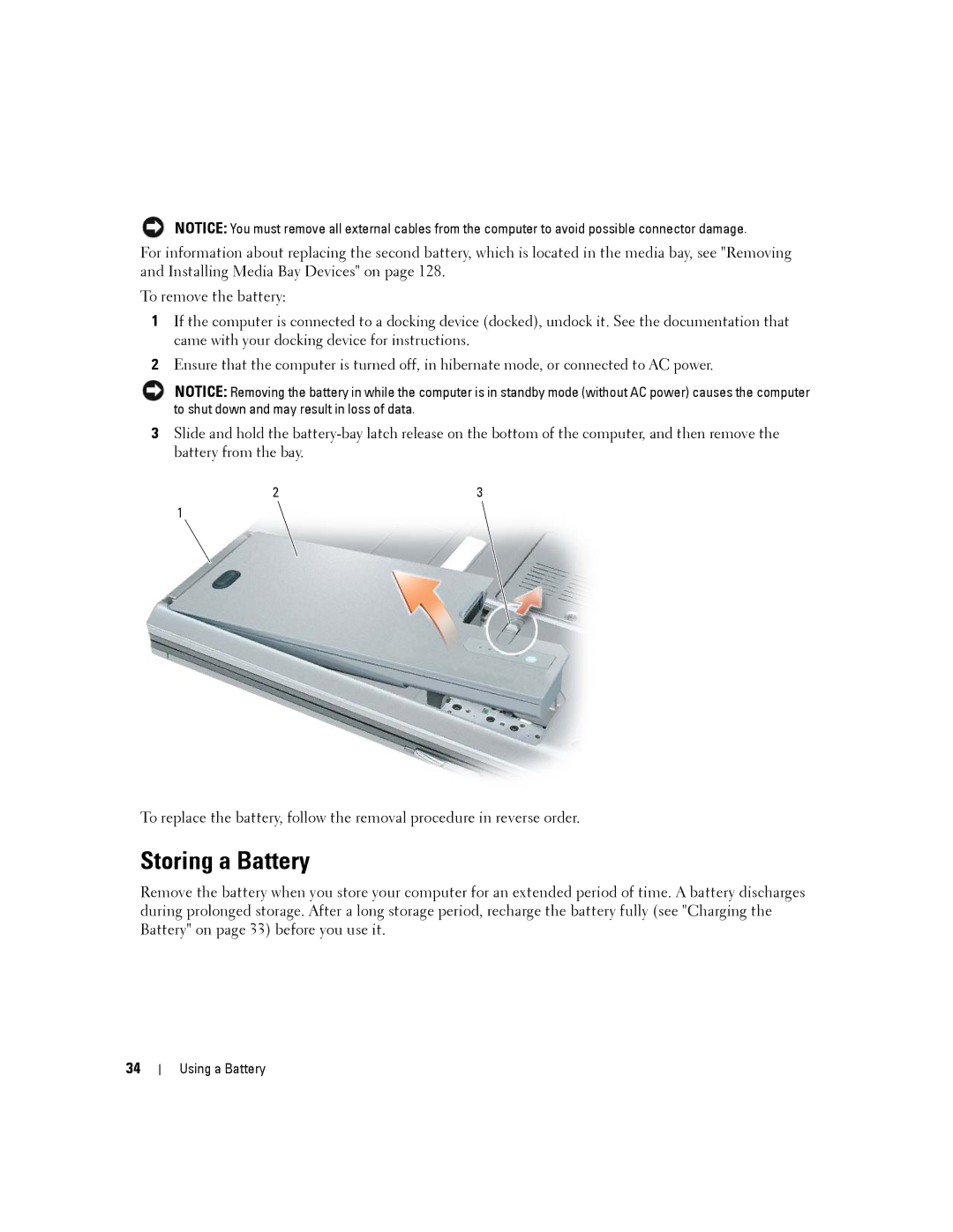 Dell PP04X manual Storing a Battery 