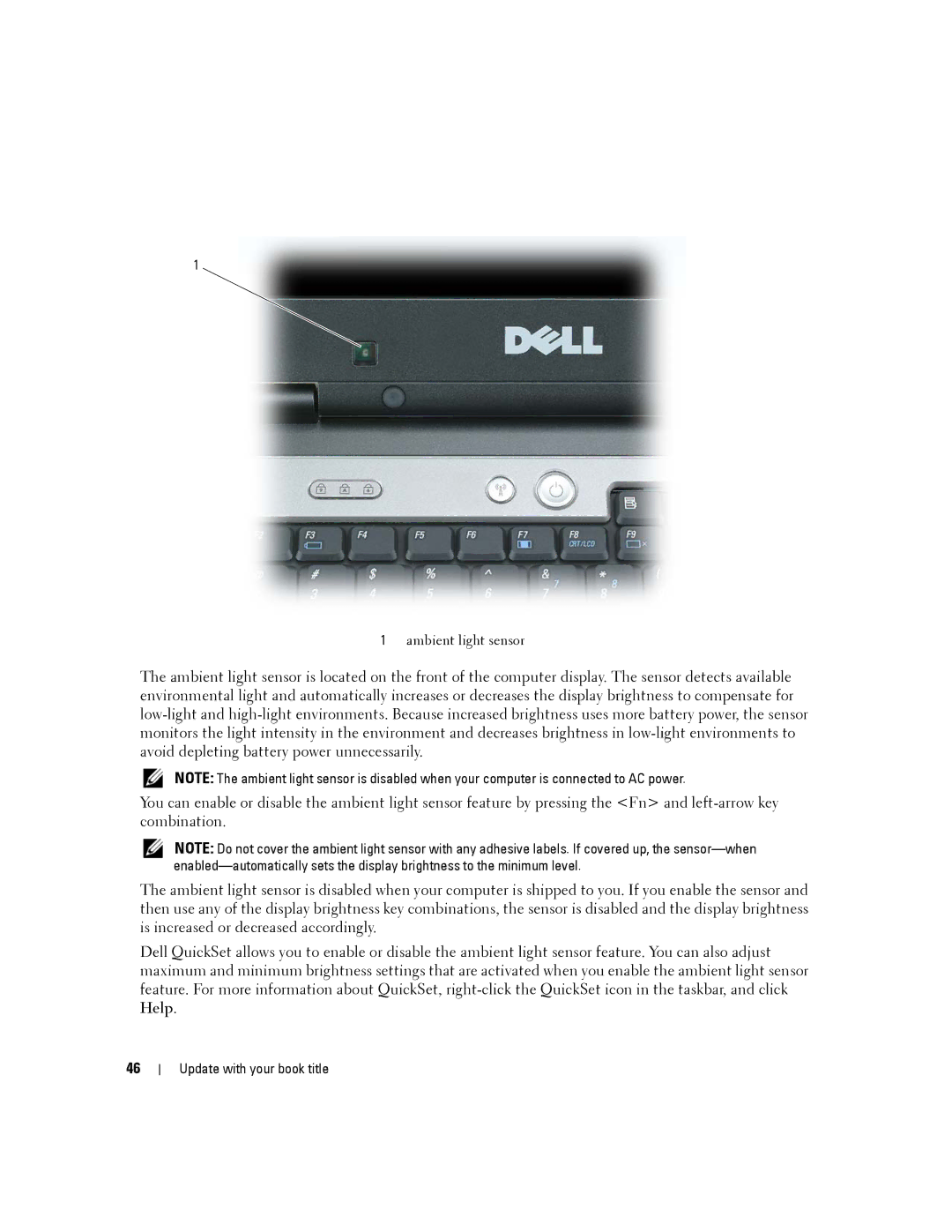 Dell PP04X manual Ambient light sensor 