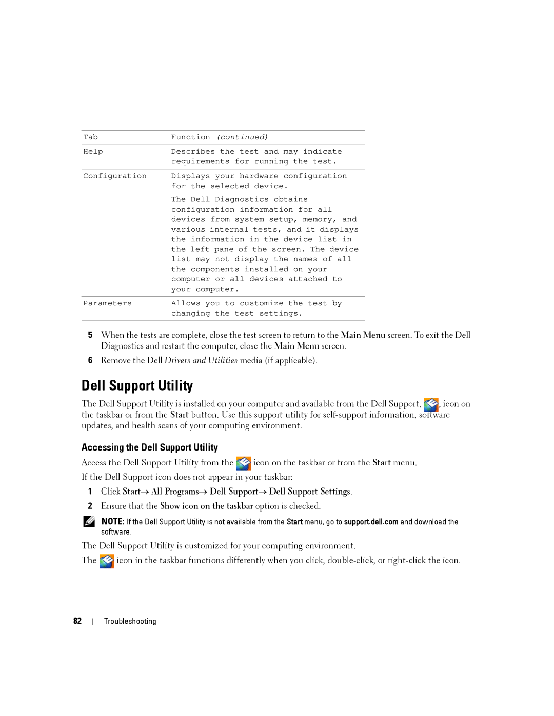 Dell PP04X manual Accessing the Dell Support Utility 