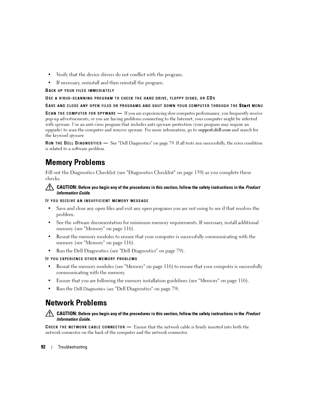 Dell PP04X manual Memory Problems, Network Problems 