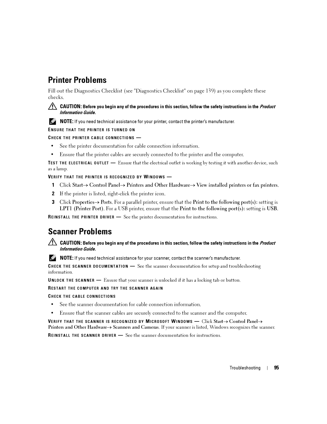 Dell PP04X manual Printer Problems, Scanner Problems 