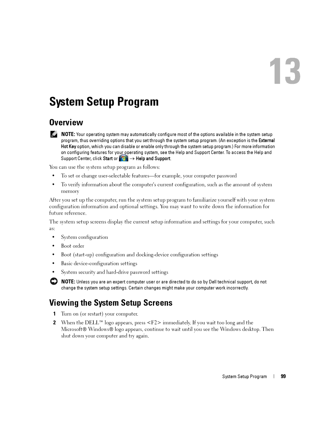 Dell PP04X manual System Setup Program, Overview, Viewing the System Setup Screens 