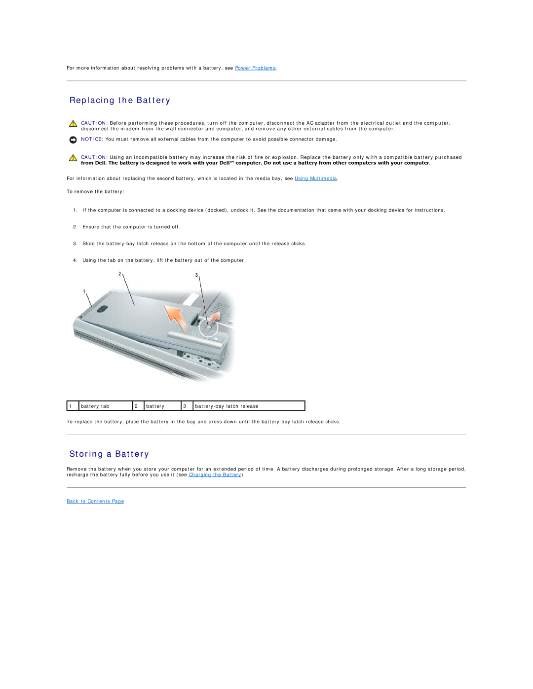 Dell PP04X specifications Replacing the Battery, Storing a Battery 