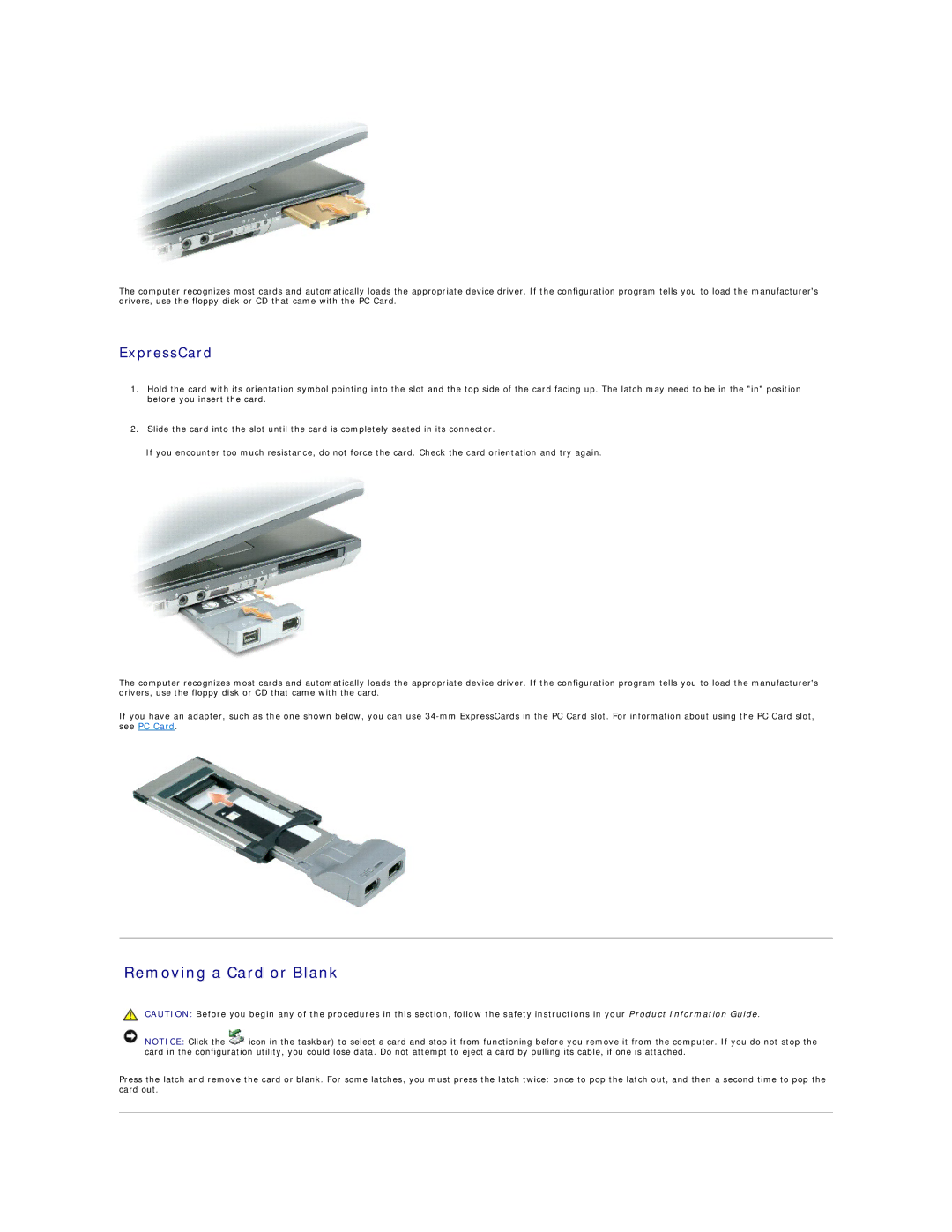 Dell PP04X specifications Removing a Card or Blank, ExpressCard 