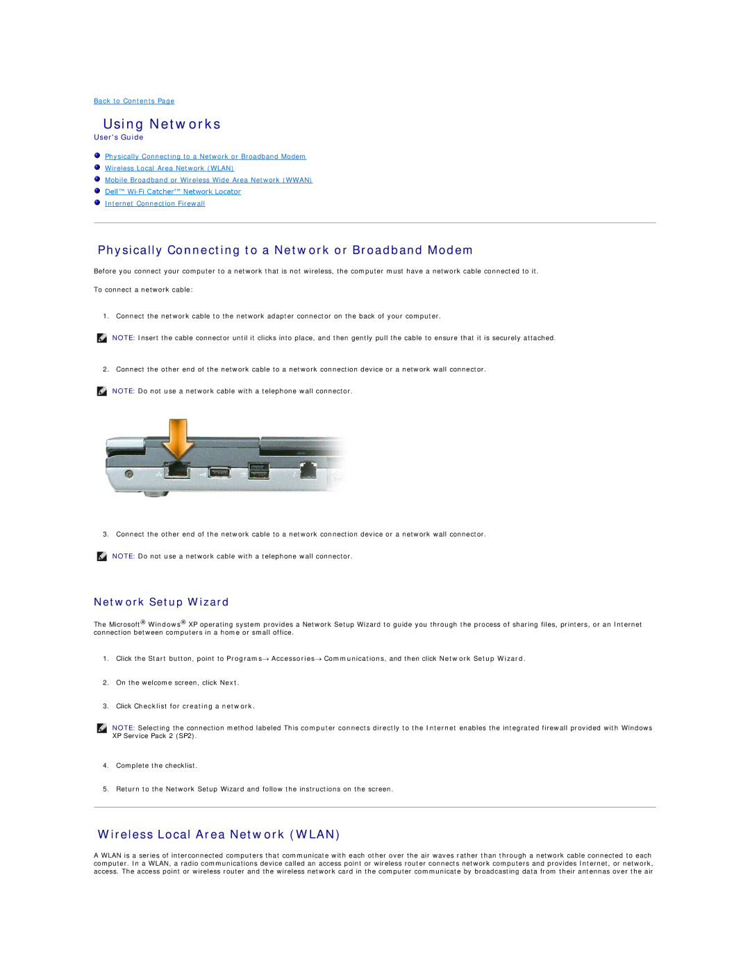 Dell PP04X Using Networks, Physically Connecting to a Network or Broadband Modem, Wireless Local Area Network Wlan 