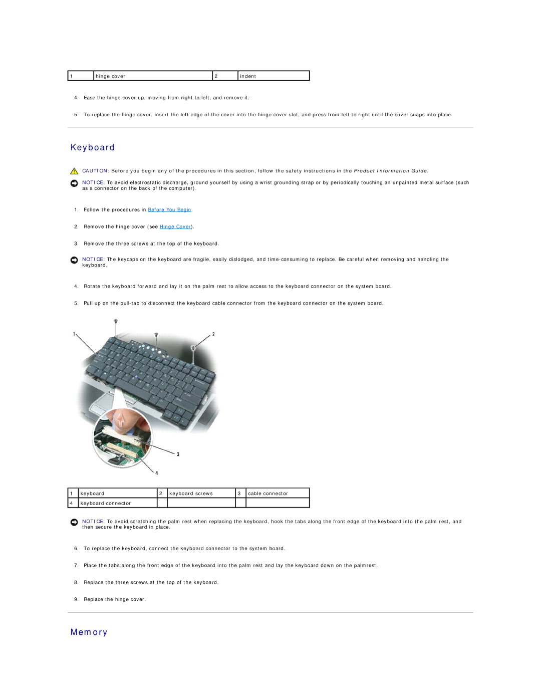 Dell PP04X specifications Keyboard, Memory 