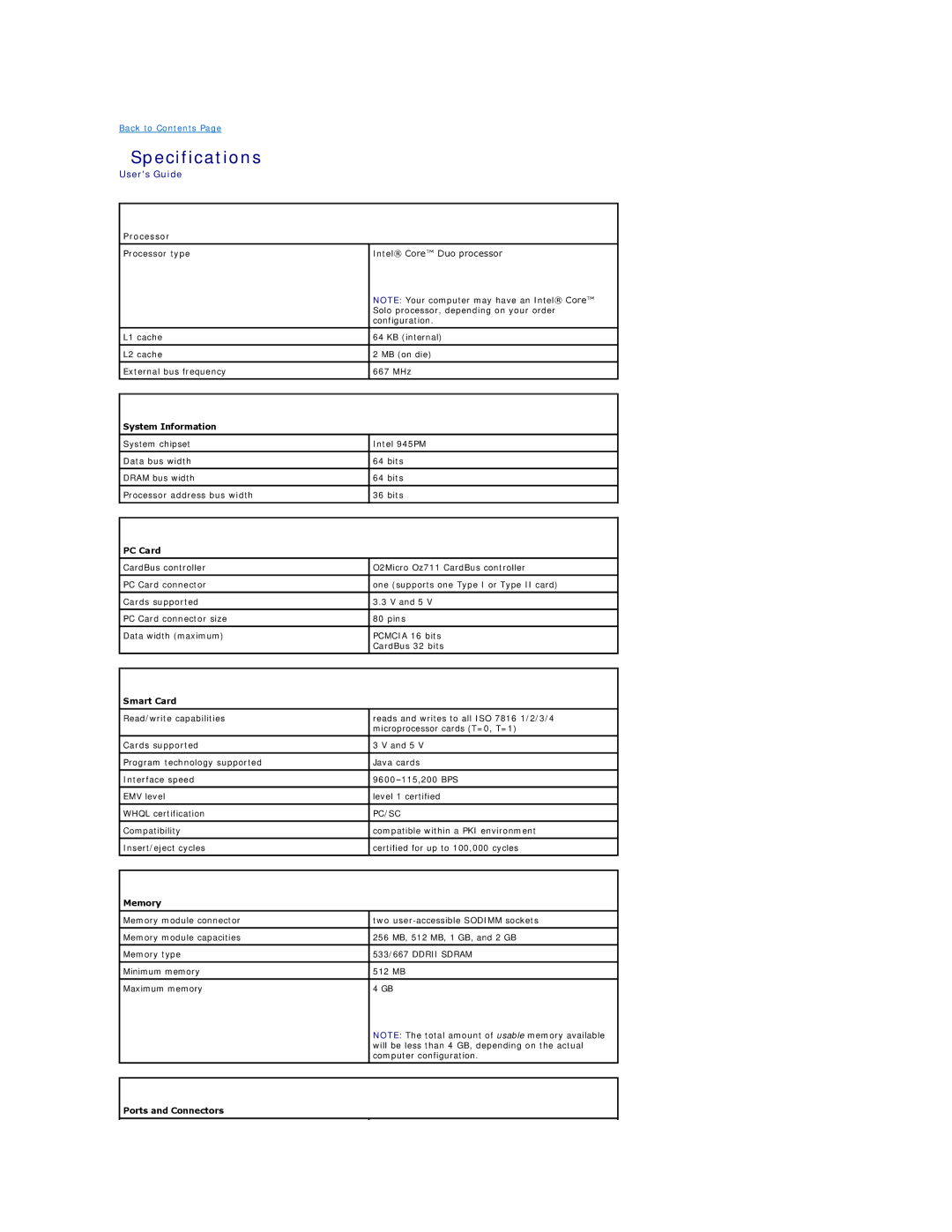 Dell PP04X specifications Specifications 