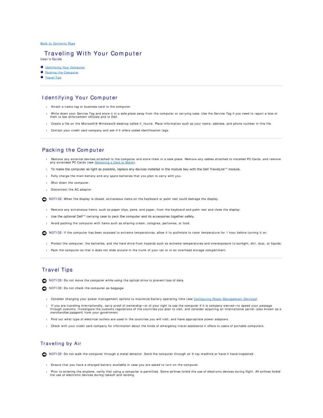 Dell PP04X Traveling With Your Computer, Identifying Your Computer, Packing the Computer, Travel Tips, Traveling by Air 