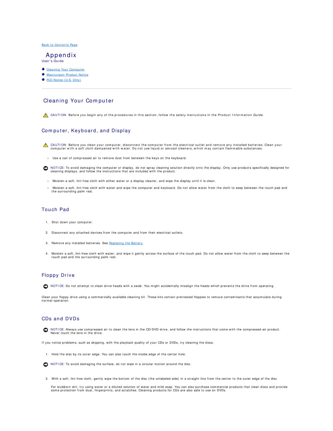 Dell PP04X specifications Appendix, Cleaning Your Computer 