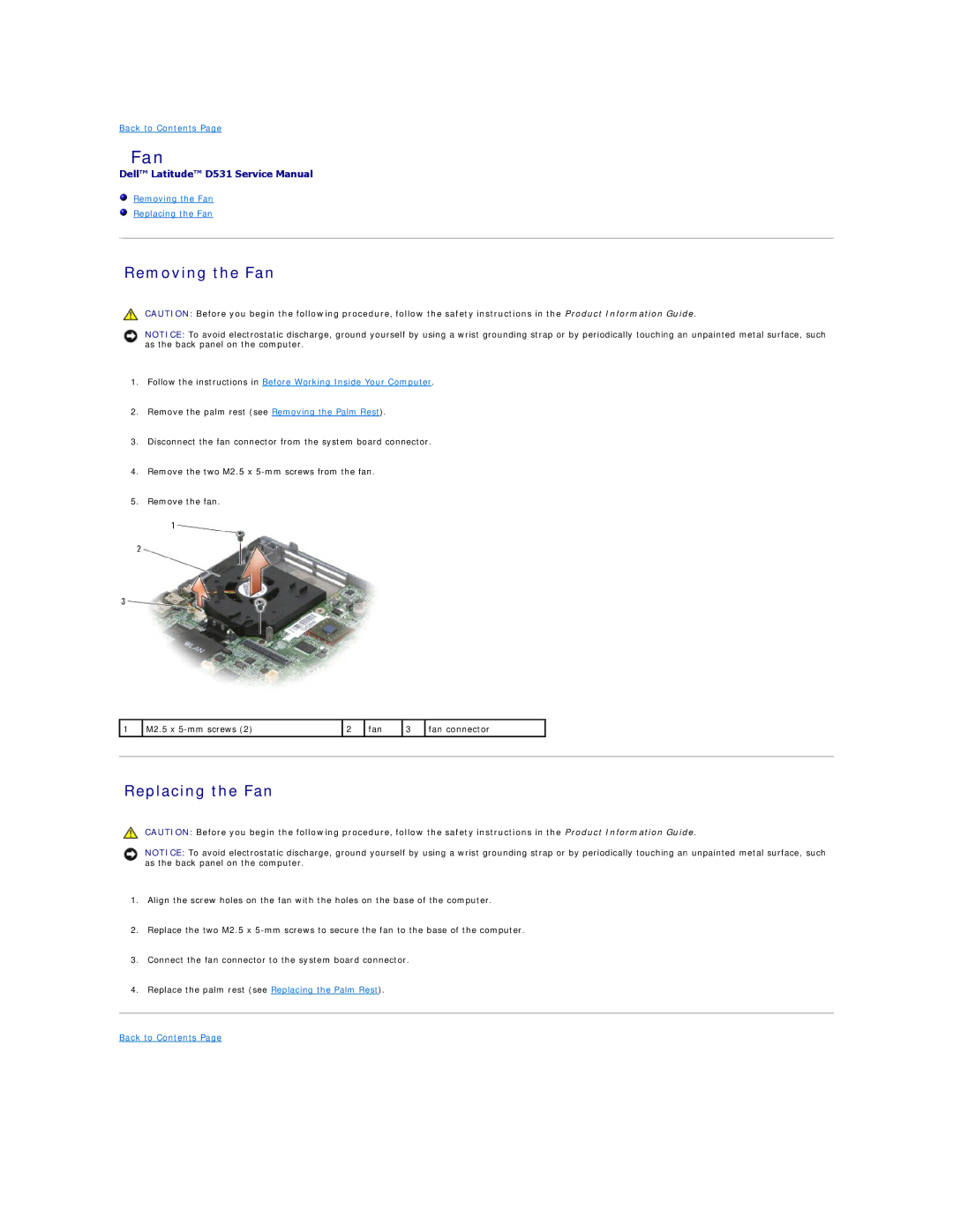 Dell PP04X manual Removing the Fan, Replacing the Fan 