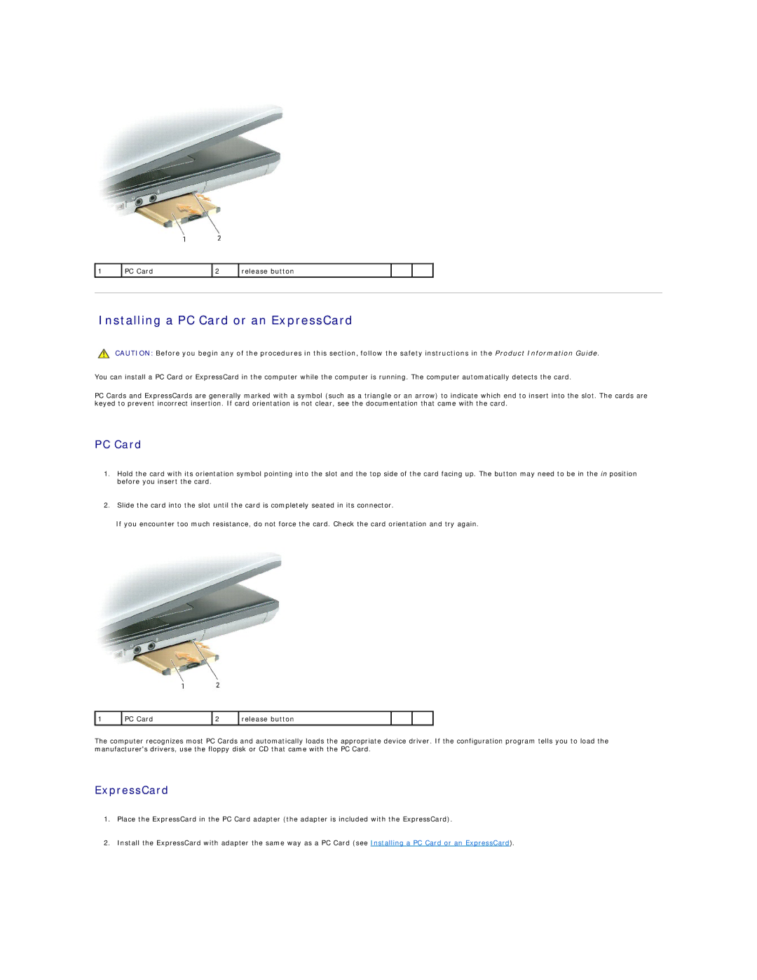 Dell PP04X manual Installing a PC Card or an ExpressCard 