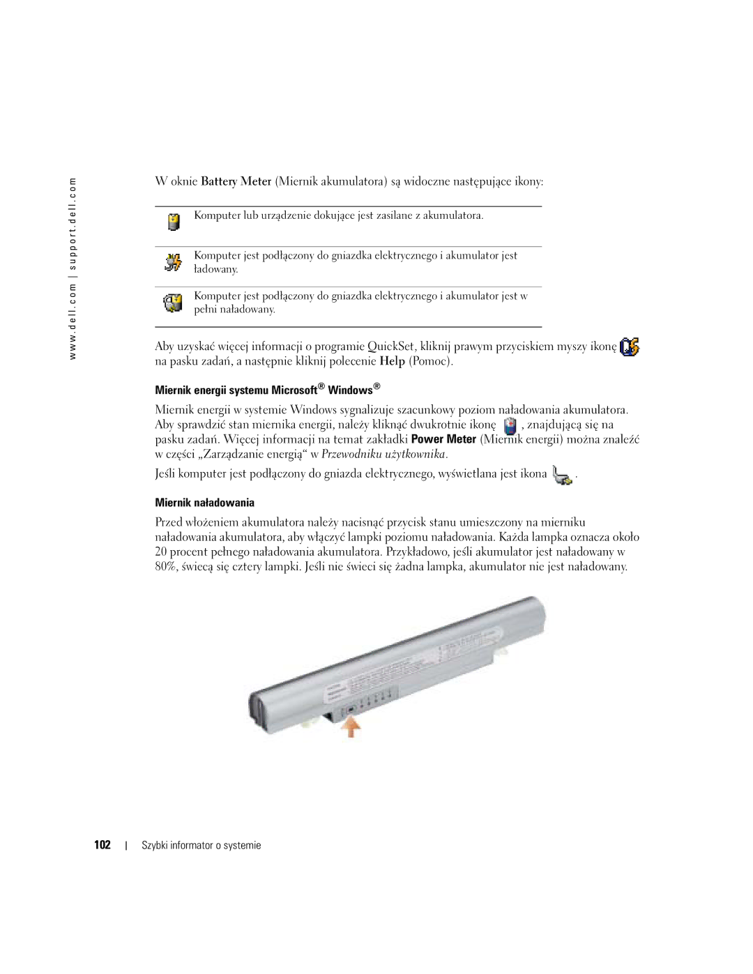 Dell PP05S manual Miernik energii systemu Microsoft Windows, 102 