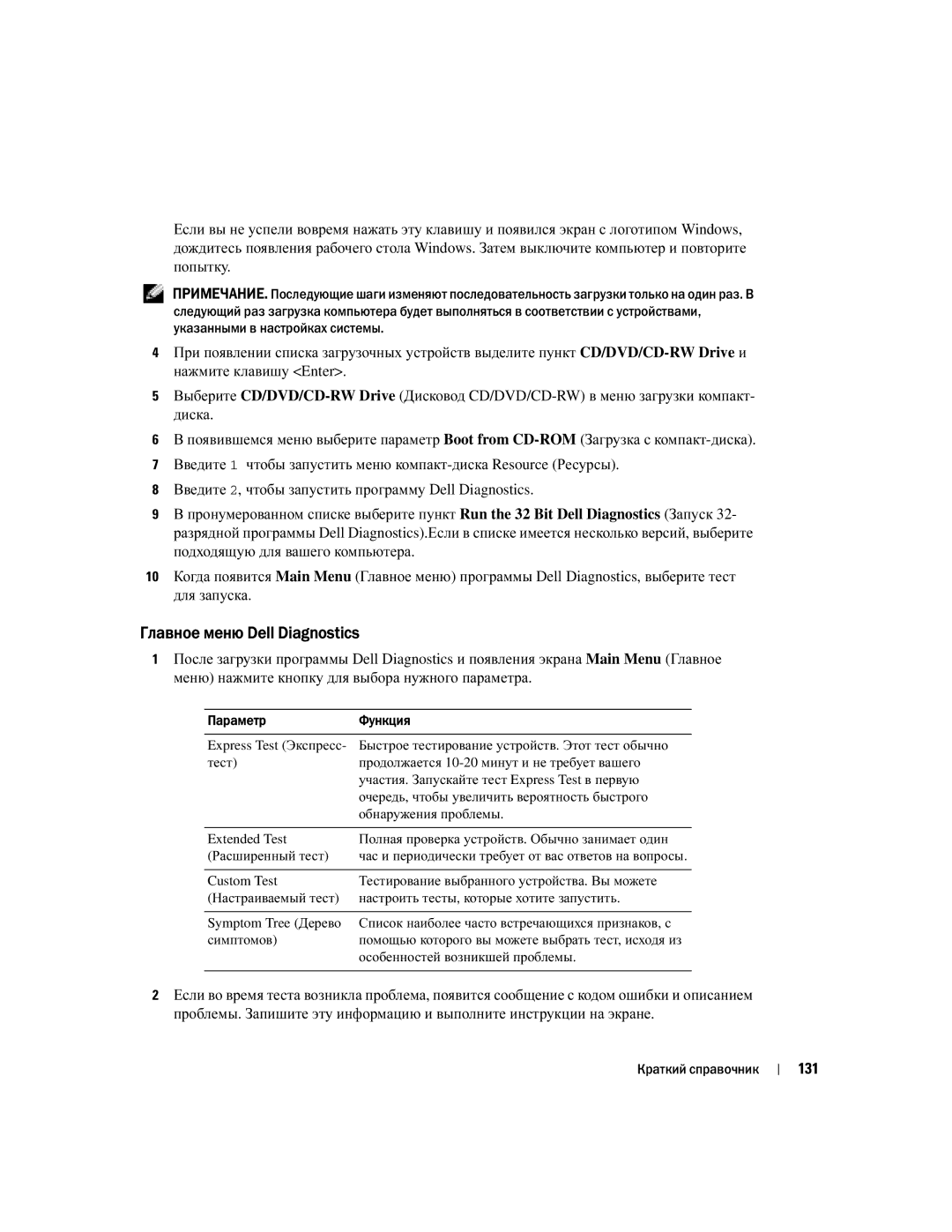 Dell PP05S manual Главное меню Dell Diagnostics, 131 