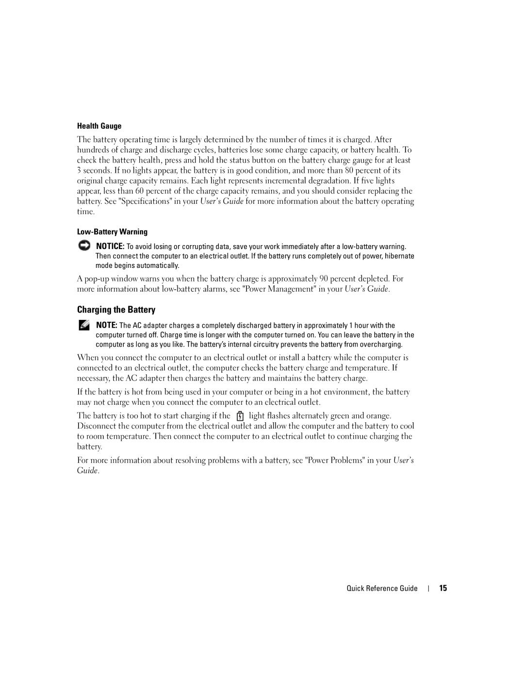 Dell PP05S manual Charging the Battery 