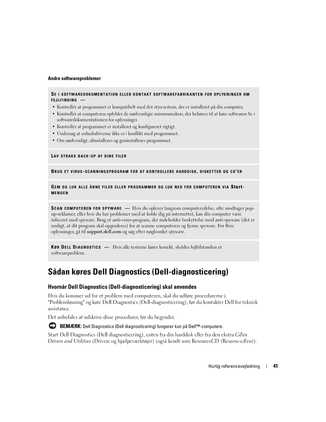 Dell PP05S Sådan køres Dell Diagnostics Dell-diagnosticering, Hvornår Dell Diagnostics Dell-diagnosticering skal anvendes 