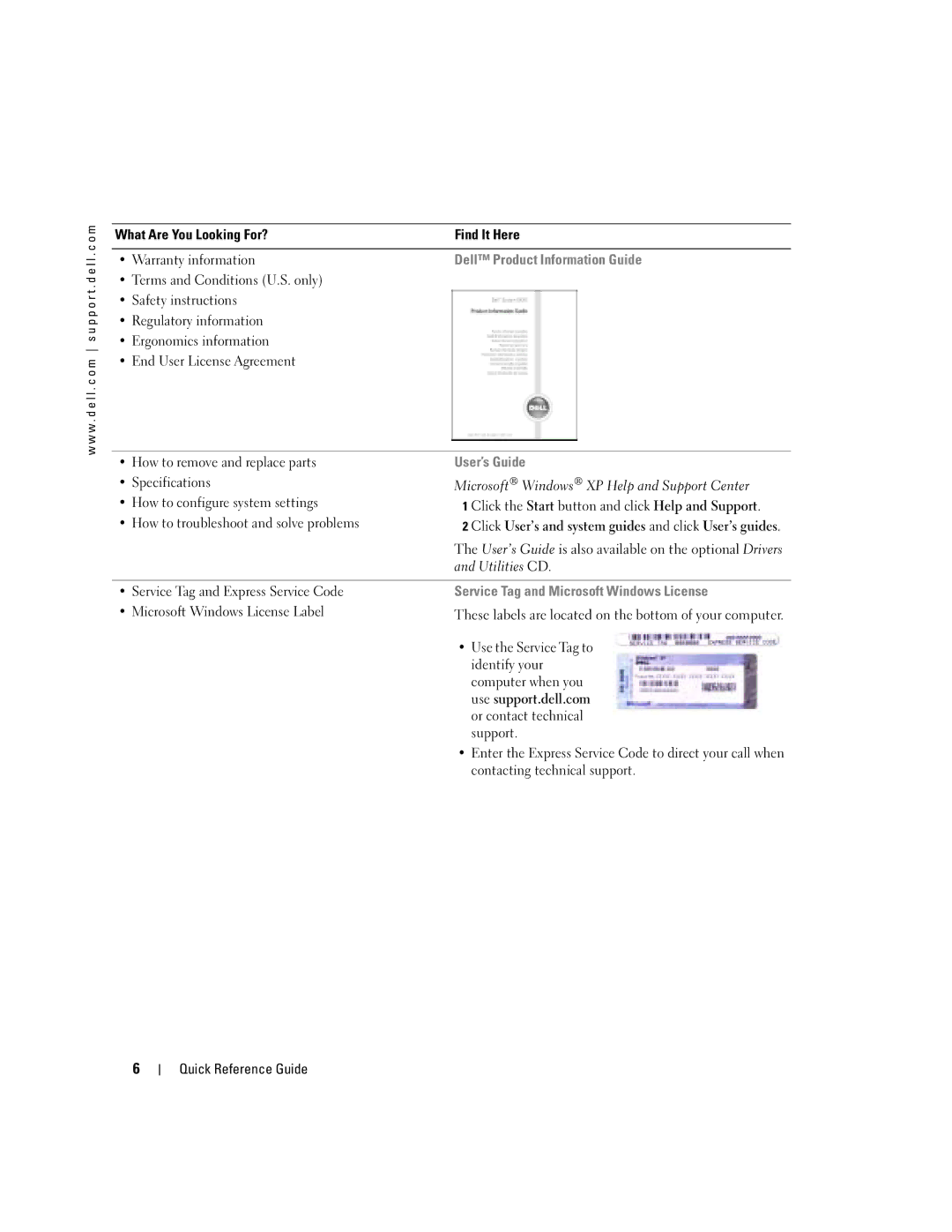 Dell PP05S manual Dell Product Information Guide User’s Guide, Service Tag and Microsoft Windows License 