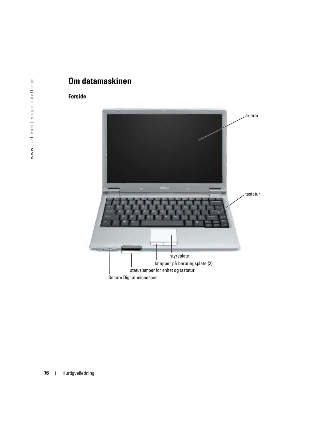 Dell PP05S manual Om datamaskinen, Forside 