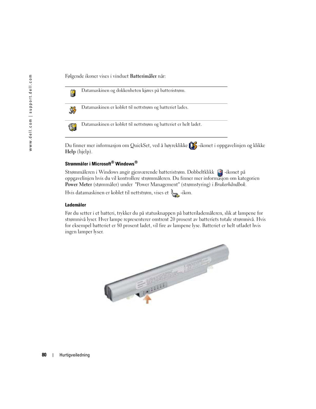 Dell PP05S manual Strømmåler i Microsoft Windows, Lademåler 