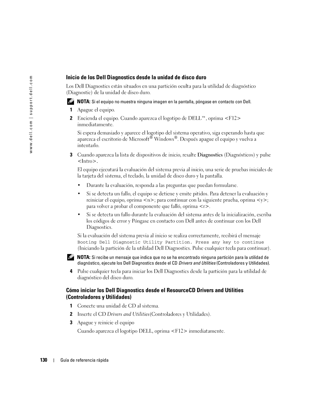 Dell PP05S manual Inicio de los Dell Diagnostics desde la unidad de disco duro, 130 