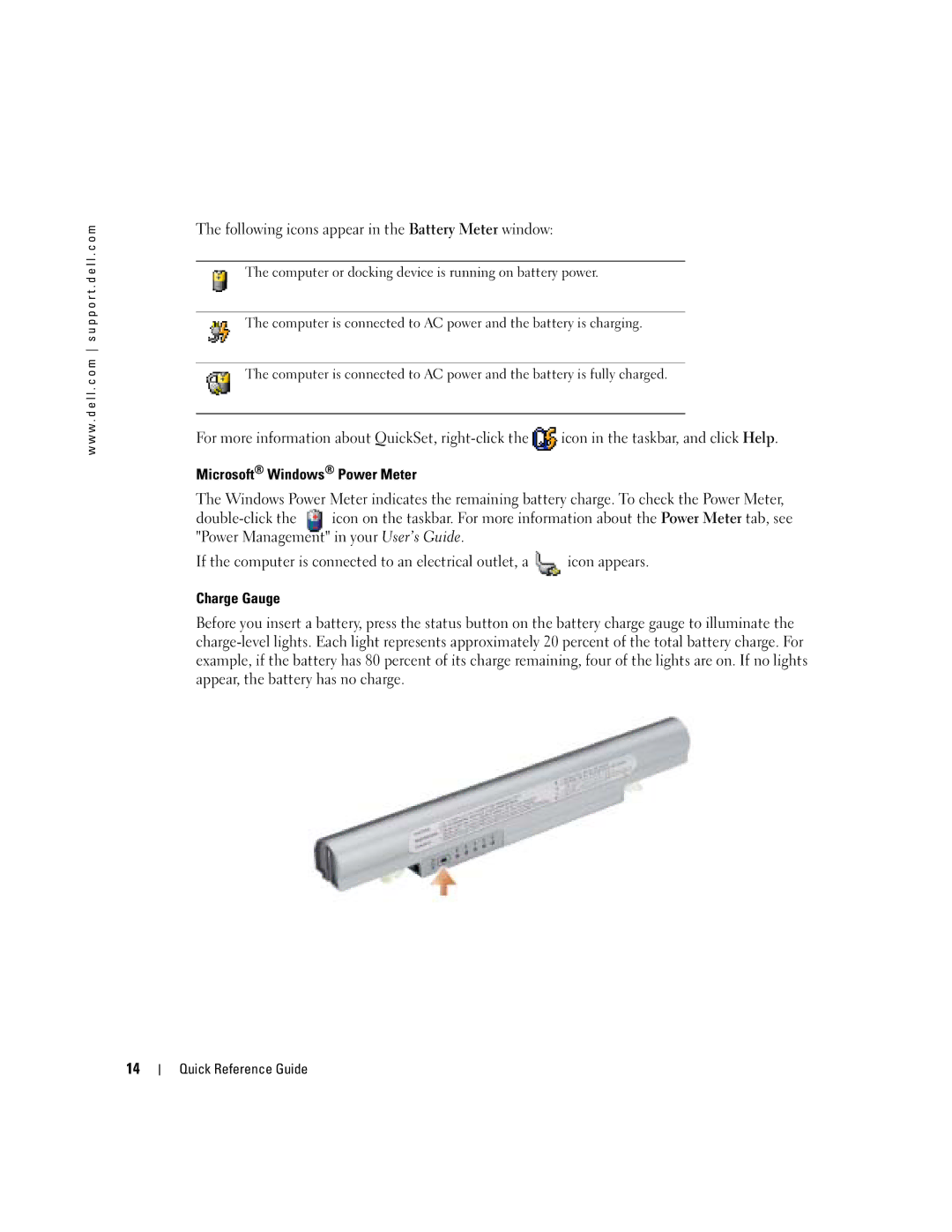 Dell PP05S manual Following icons appear in the Battery Meter window 