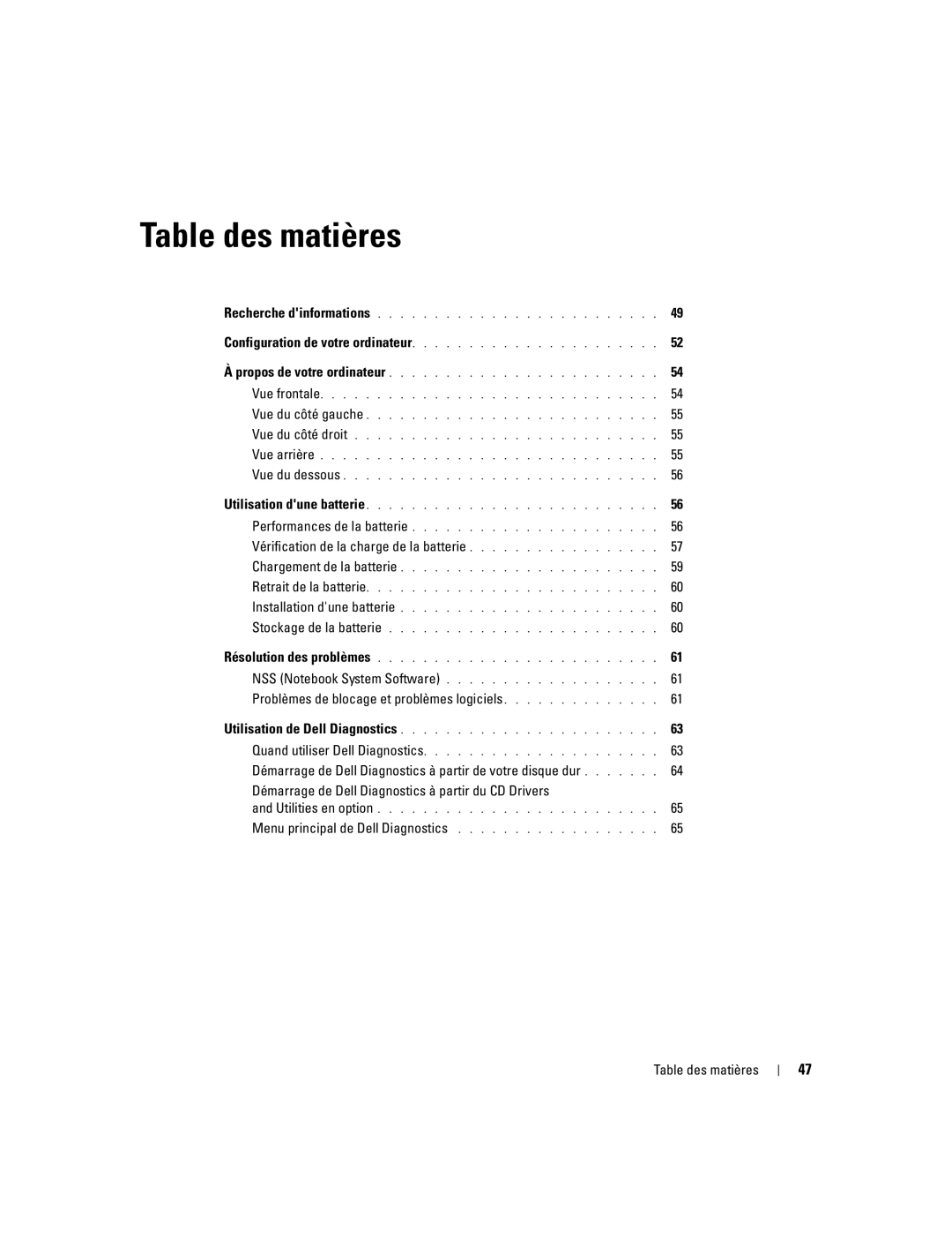 Dell PP05S manual Vérification de la charge de la batterie, Problèmes de blocage et problèmes logiciels 