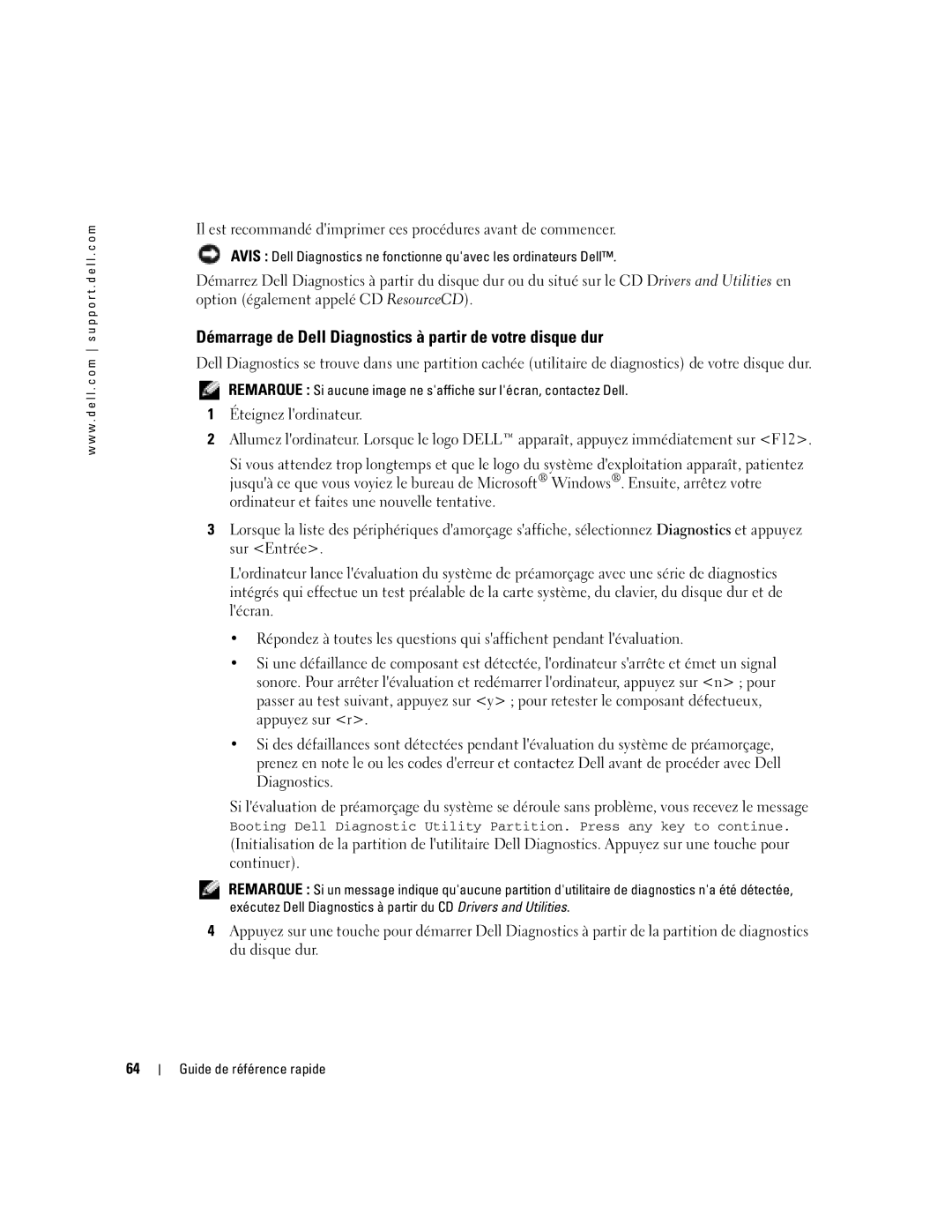 Dell PP05S manual Démarrage de Dell Diagnostics à partir de votre disque dur 