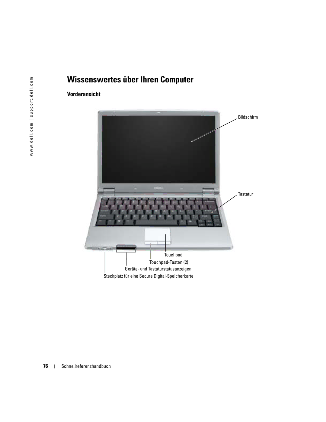 Dell PP05S manual Wissenswertes über Ihren Computer, Vorderansicht 