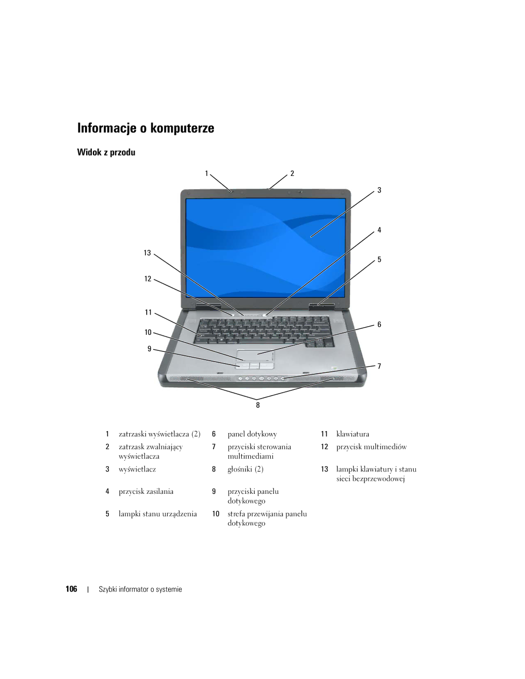 Dell PP05XA manual Informacje o komputerze, 106 