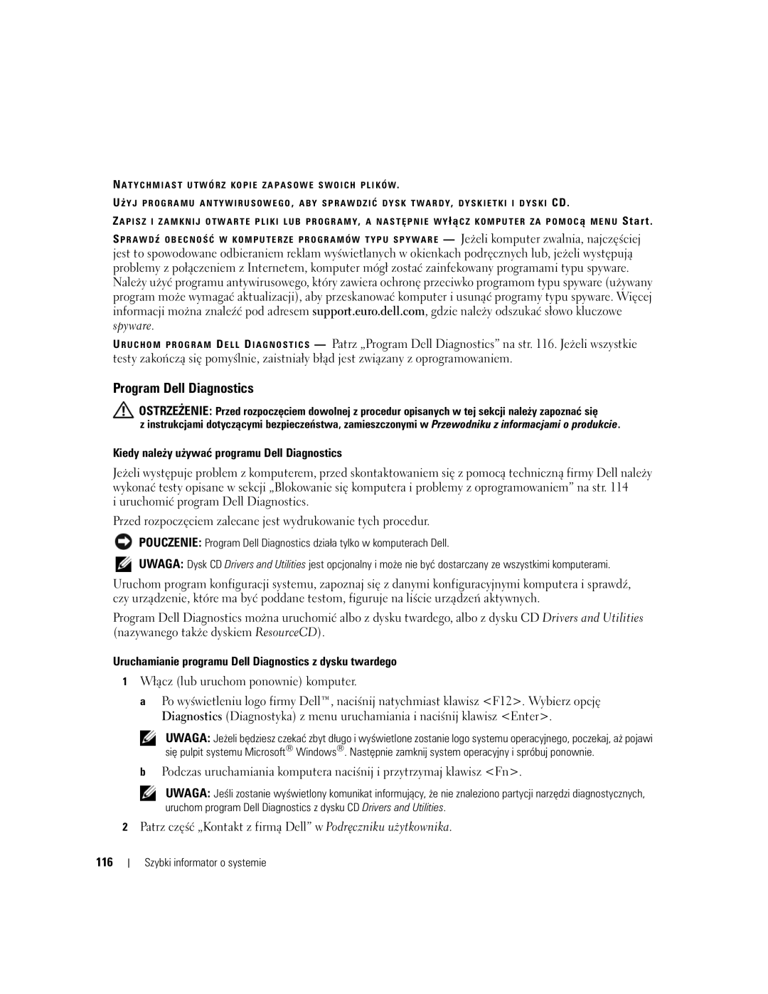 Dell PP05XA manual Program Dell Diagnostics, 116 