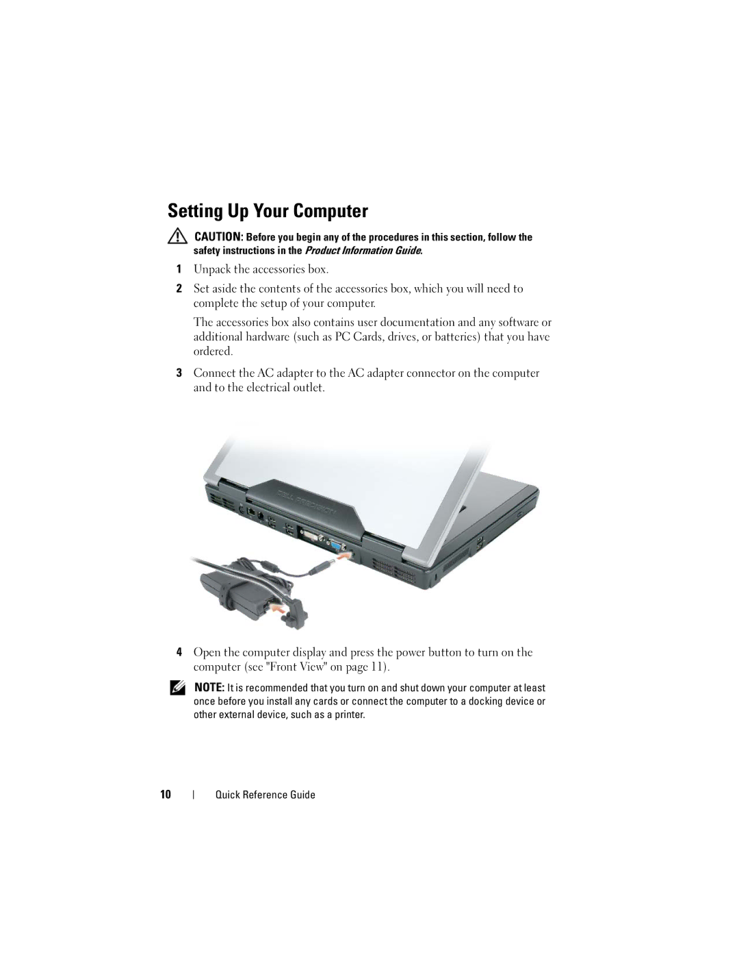 Dell PP05XA manual Setting Up Your Computer 