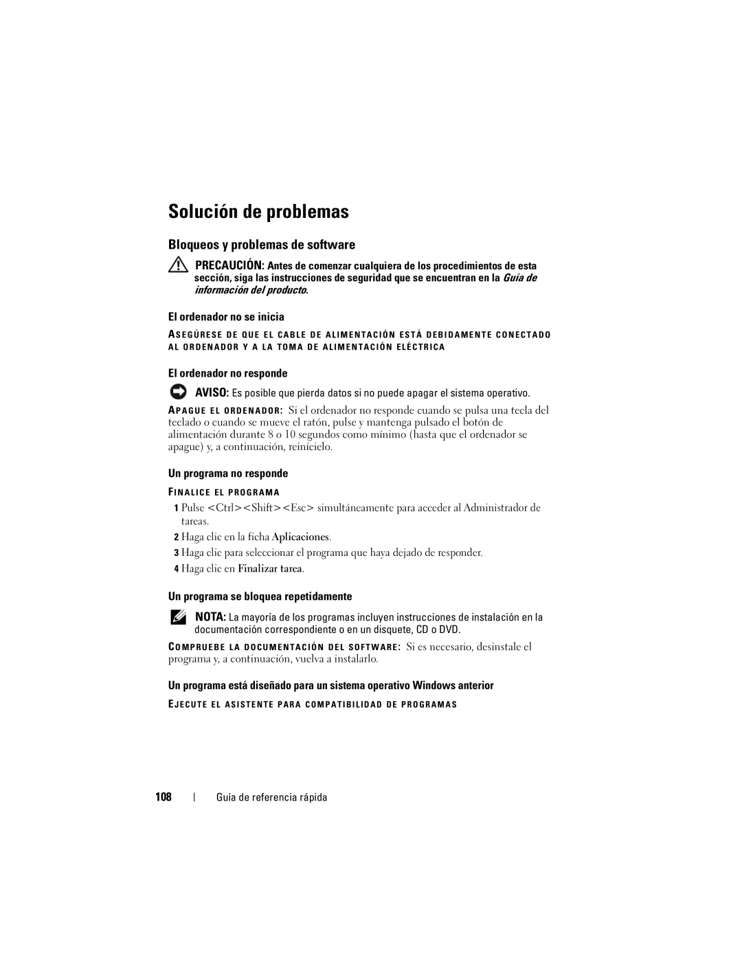 Dell PP05XA manual Solución de problemas, Bloqueos y problemas de software 