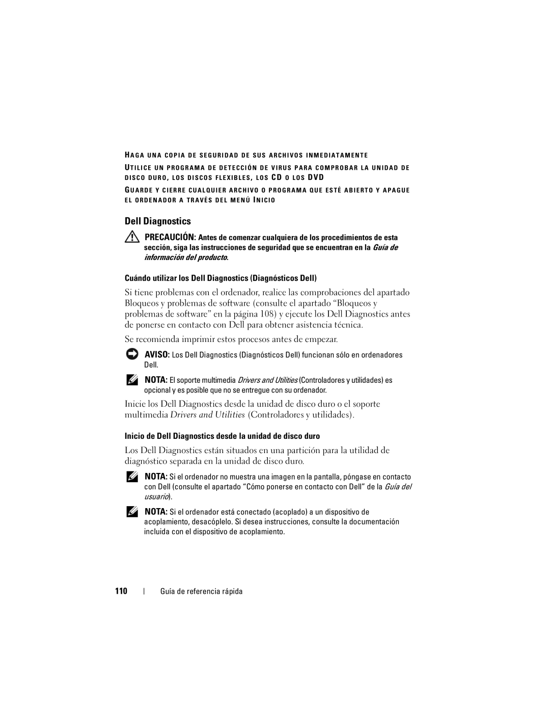 Dell PP05XA Cuándo utilizar los Dell Diagnostics Diagnósticos Dell, Se recomienda imprimir estos procesos antes de empezar 