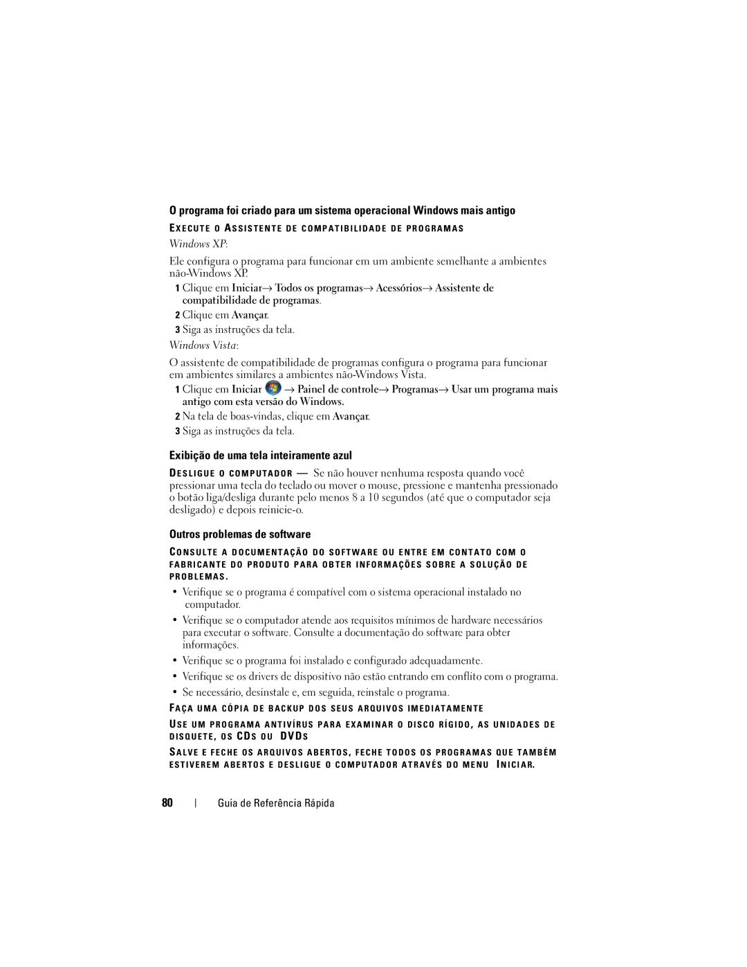 Dell PP05XA manual Exibição de uma tela inteiramente azul, Outros problemas de software 