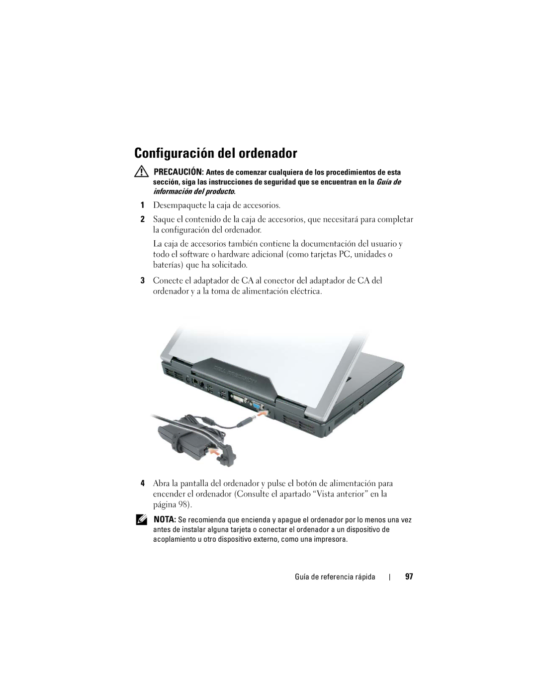 Dell PP05XA manual Configuración del ordenador 