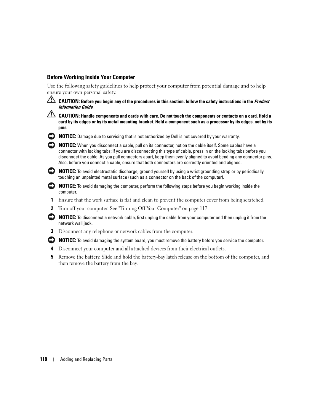 Dell PP05XB, M1710 owner manual Before Working Inside Your Computer, 118 