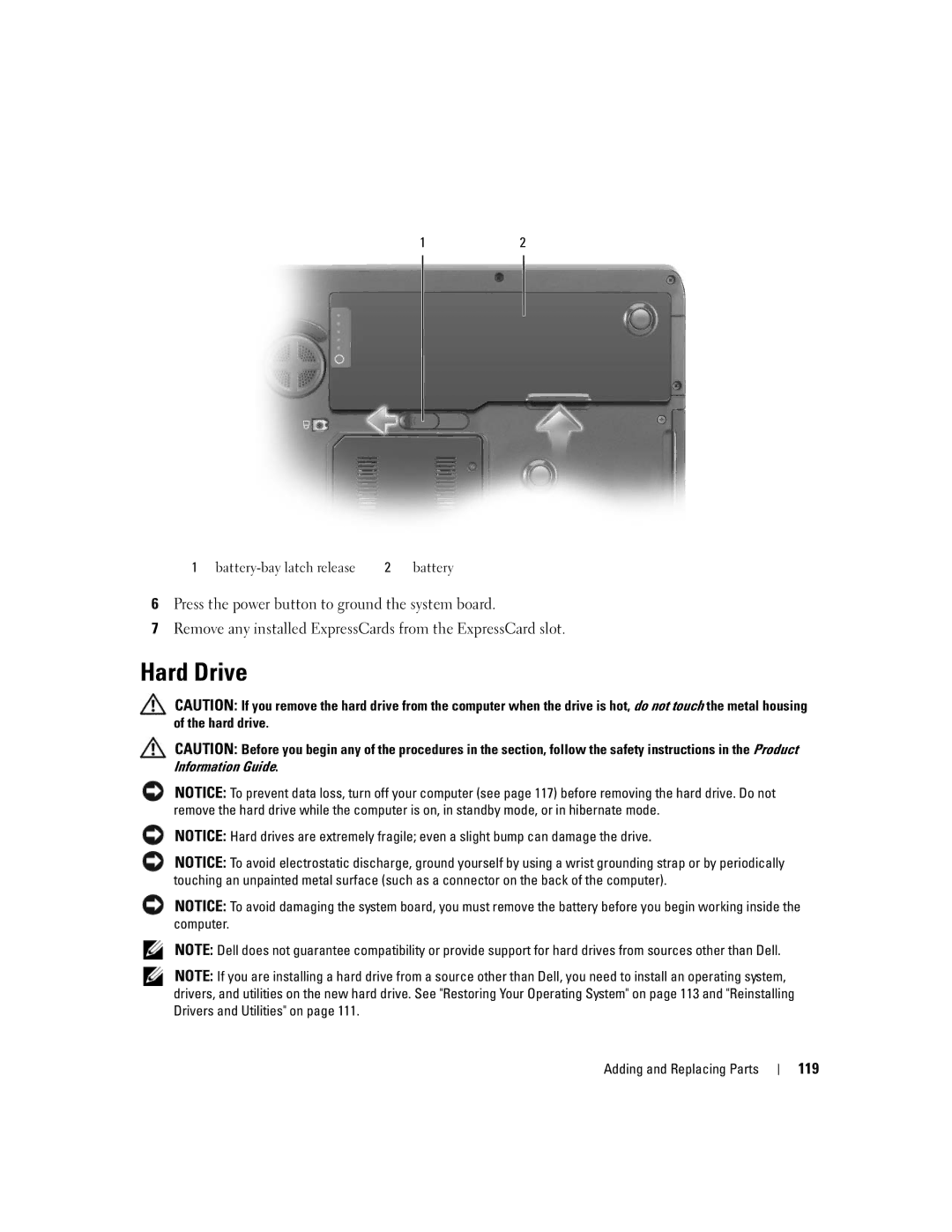 Dell M1710, PP05XB owner manual Hard Drive, 119 