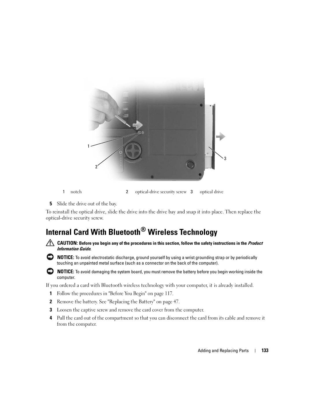 Dell M1710, PP05XB owner manual Internal Card With Bluetooth Wireless Technology, 133 