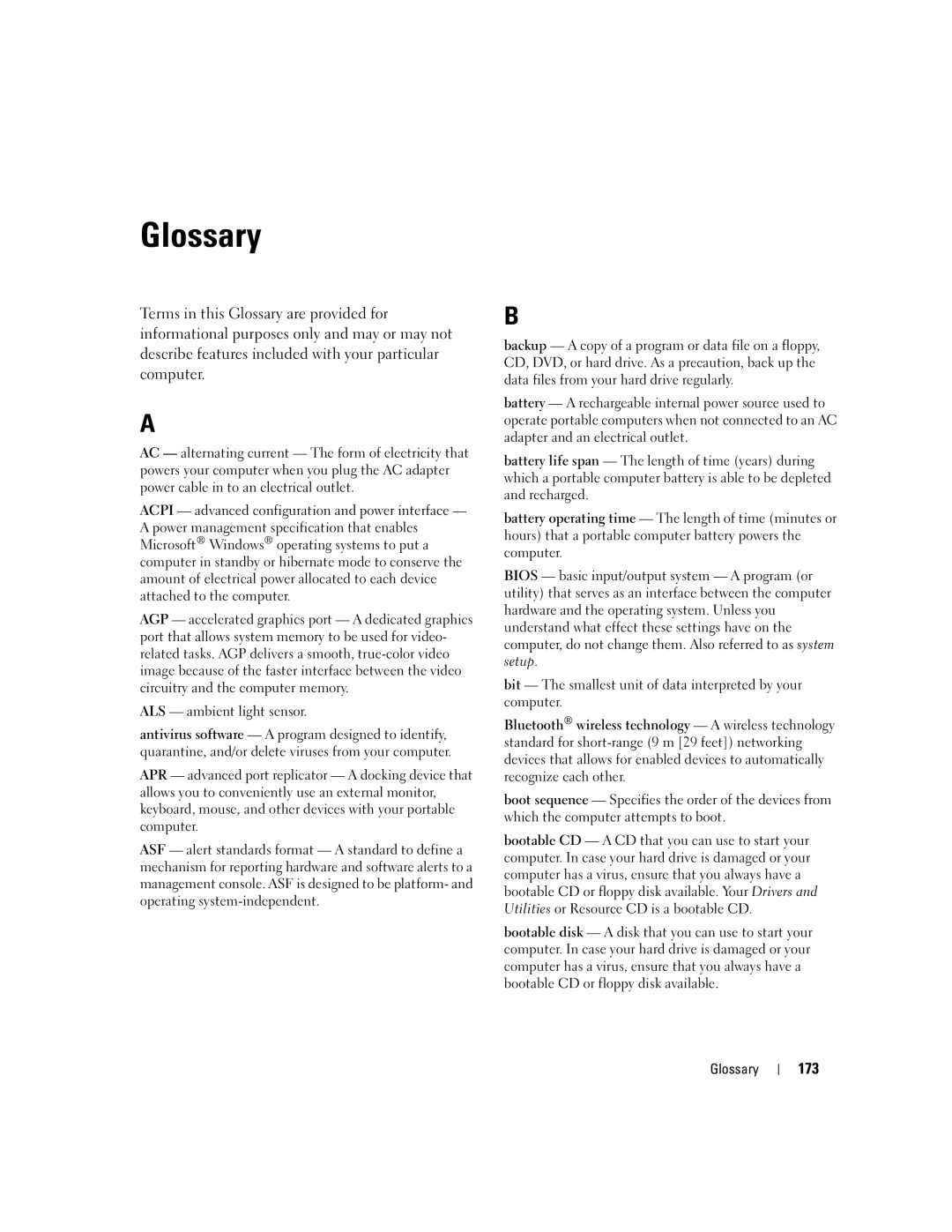 Dell M1710, PP05XB owner manual Glossary, 173 