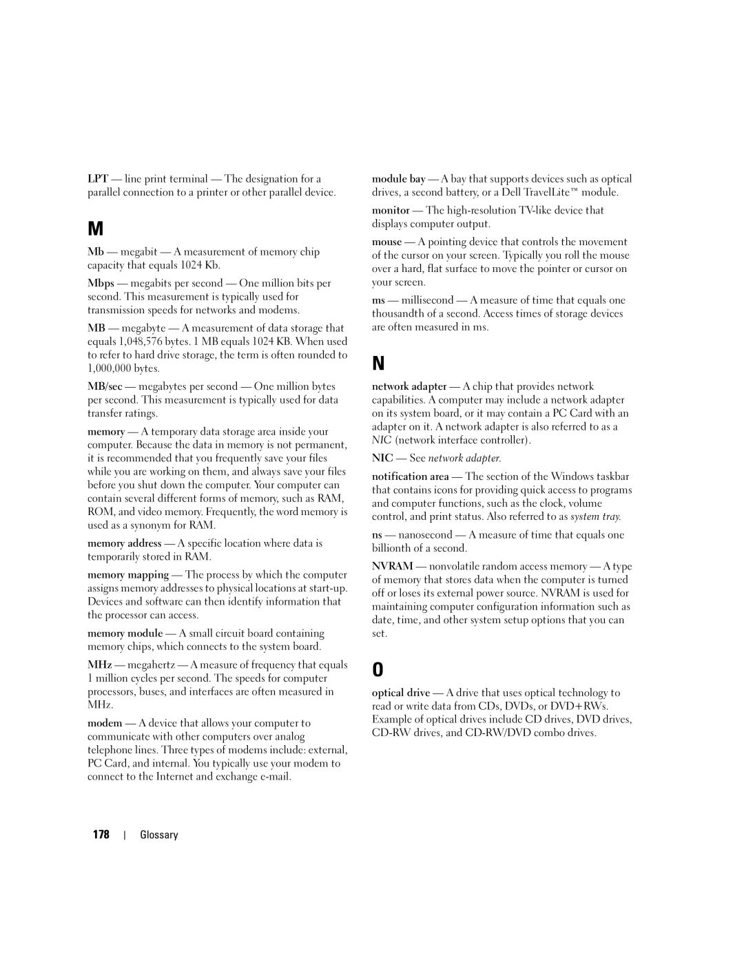 Dell PP05XB, M1710 owner manual 178, NIC See network adapter 