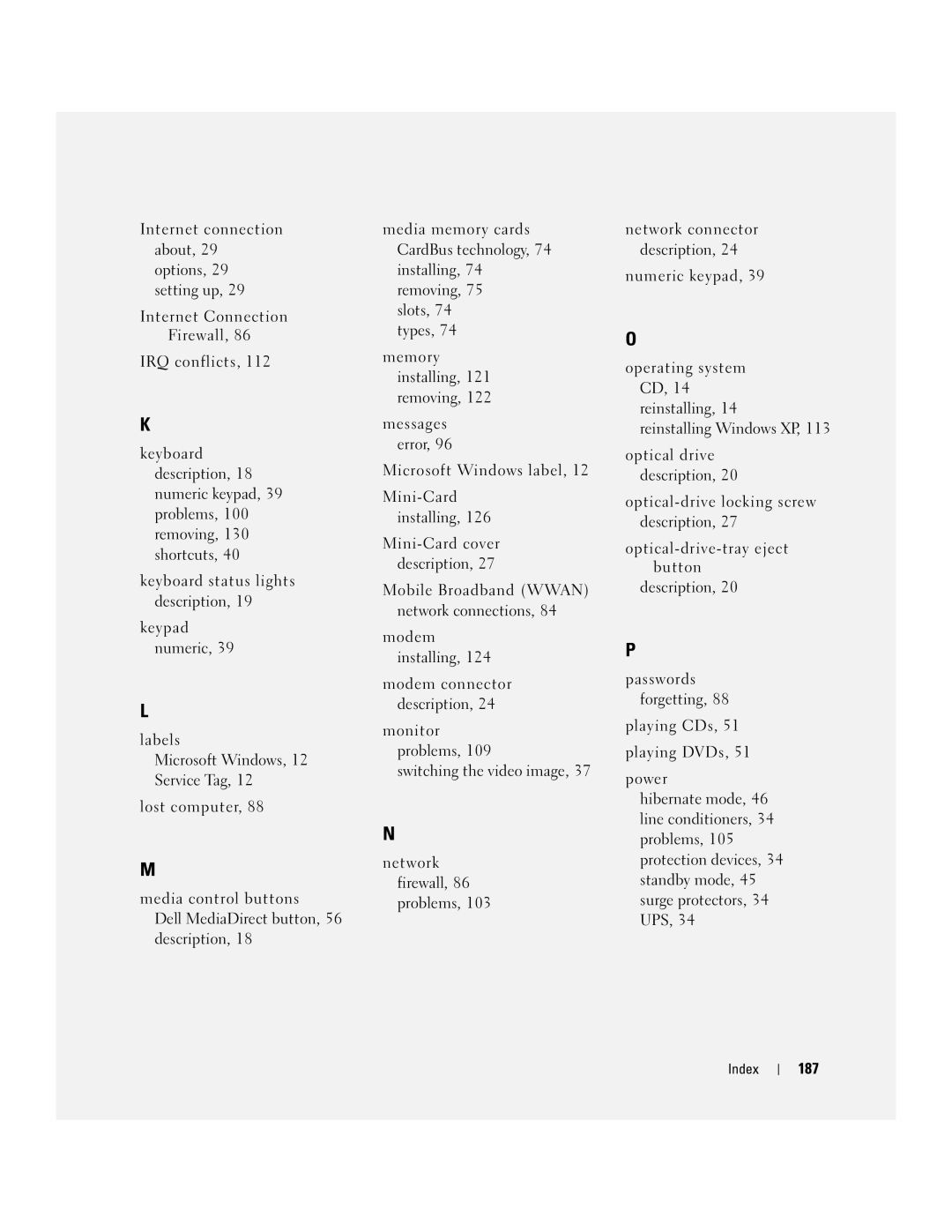 Dell M1710, PP05XB owner manual 187 