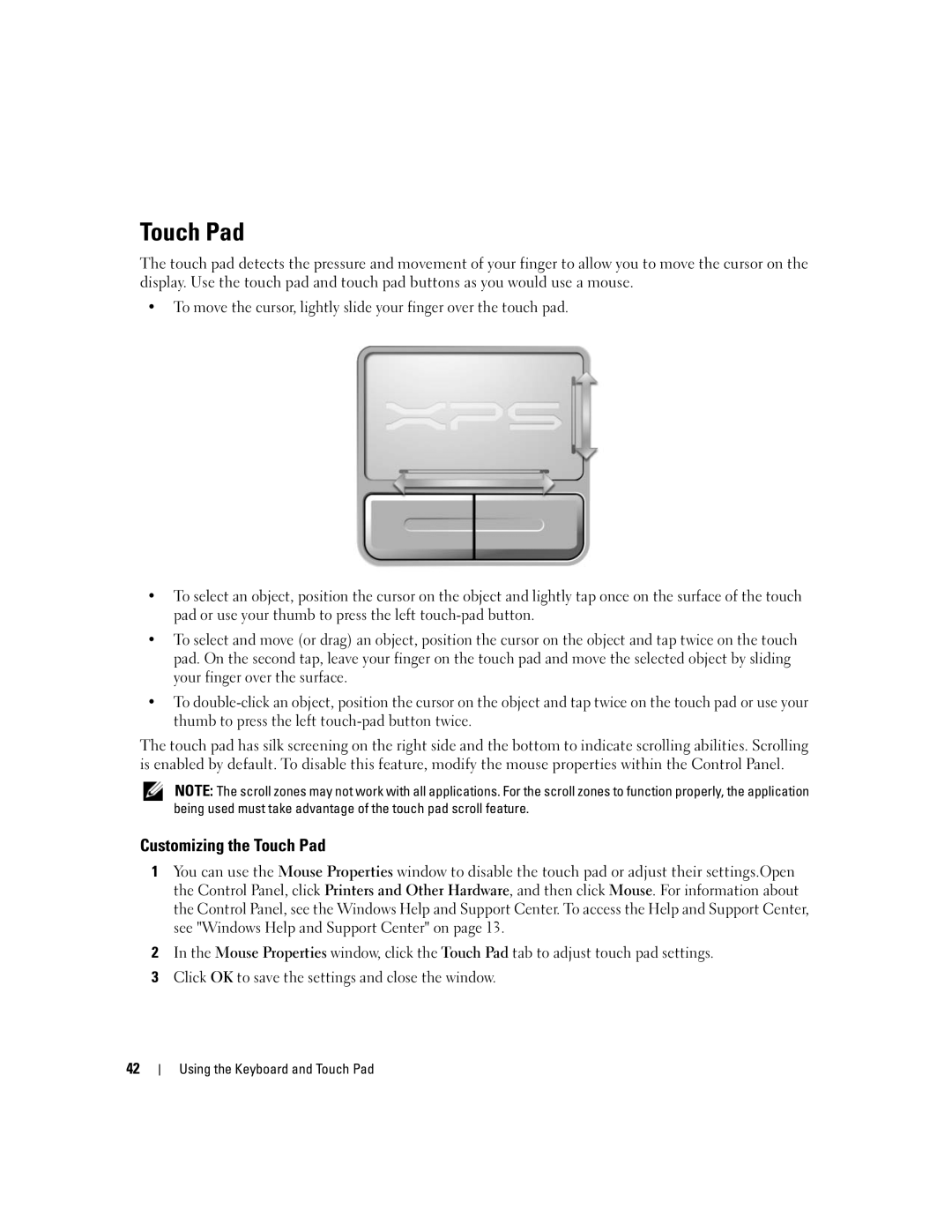 Dell PP05XB, M1710 owner manual Customizing the Touch Pad 