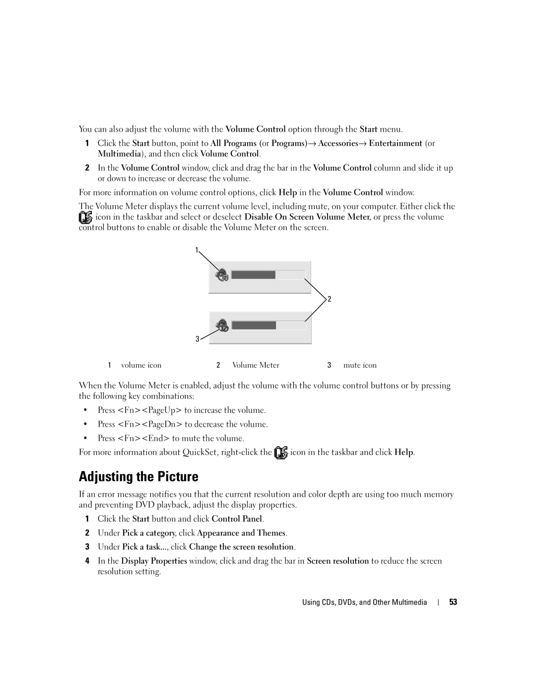 Dell M1710, PP05XB owner manual Adjusting the Picture 