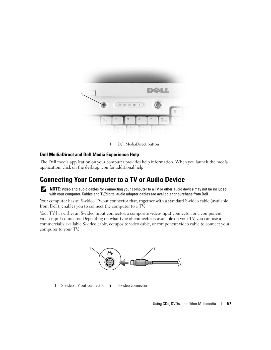 Dell M1710, PP05XB Connecting Your Computer to a TV or Audio Device, Dell MediaDirect and Dell Media Experience Help 