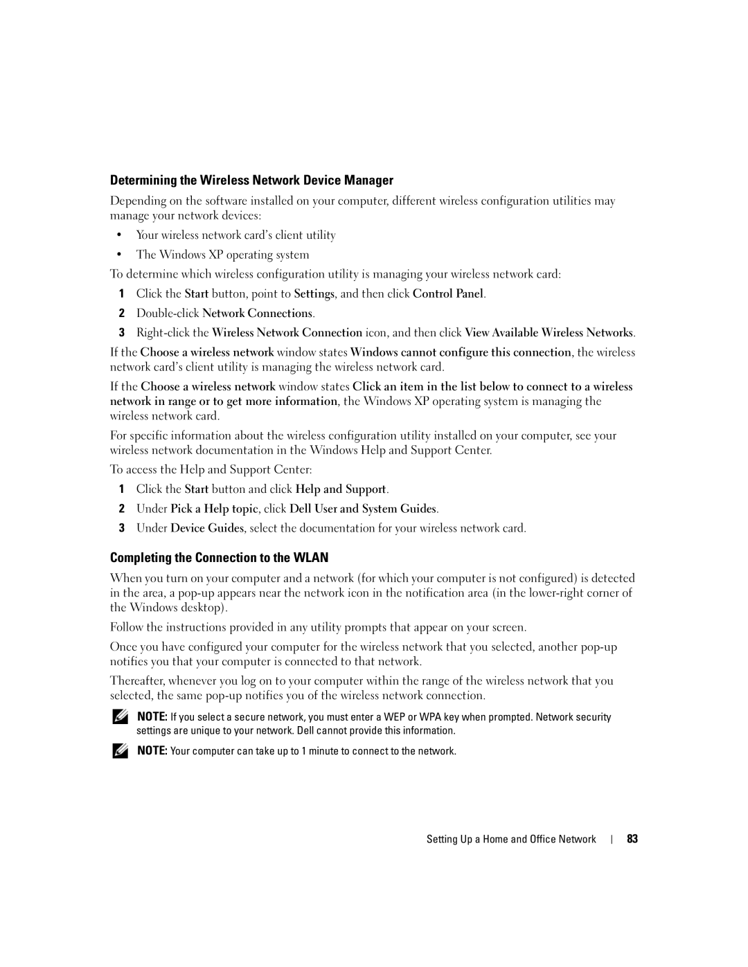 Dell M1710, PP05XB owner manual Determining the Wireless Network Device Manager, Completing the Connection to the Wlan 