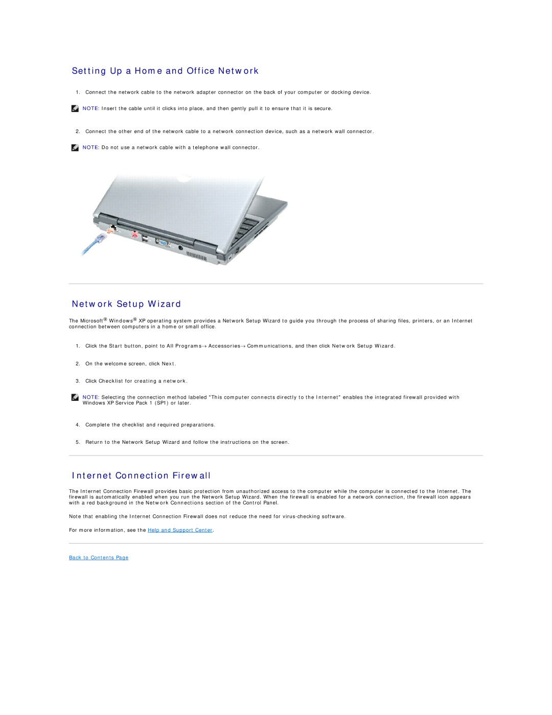 Dell D410, PP06S specifications Setting Up a Home and Office Network, Network Setup Wizard, Internet Connection Firewall 